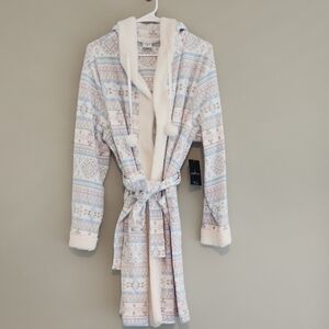 Cozy Pom-Pom Hooded Fleece Robe - Pastel Fair Isle